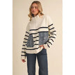 Striped Denim Front Pocket High Neck Sweater
