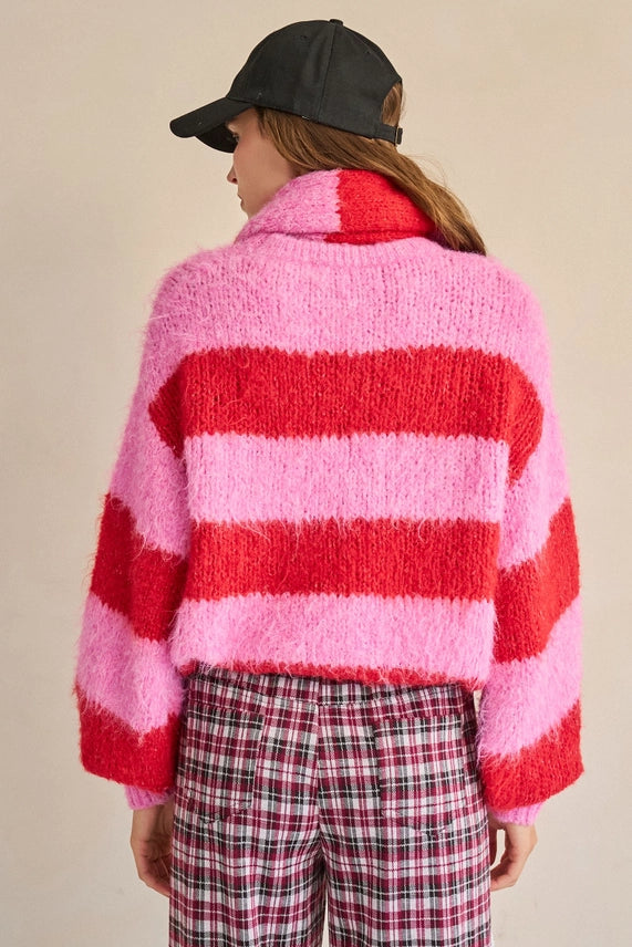 Striped Pink/Red Knit Sweater & Scarf - Jade By Jane