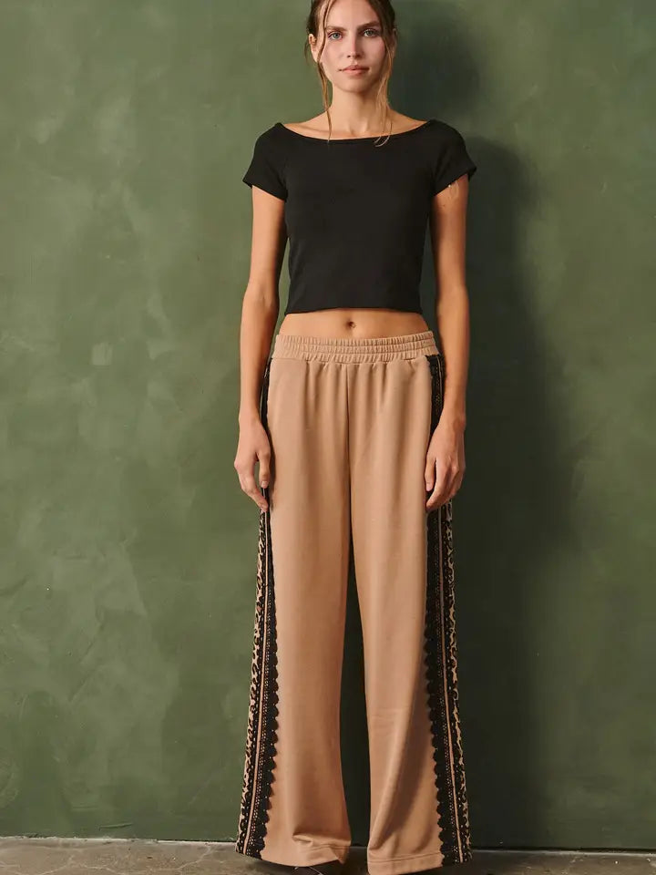 Lace Side Stripe Mocha Sweatpants - Jade By Jane